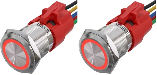 Vista 15 de APIELE Interruptor momentáneo de botón de encendido y apagado de 0.748 in de aleación de aluminio con cabezal de ojo de ángel LED de 12 V
