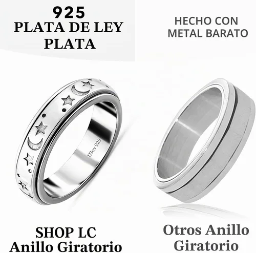 Vista 3 de 925 Sterling Silver Spinner Fidget Anxiety Ring for Women Men Una estrella de la luna