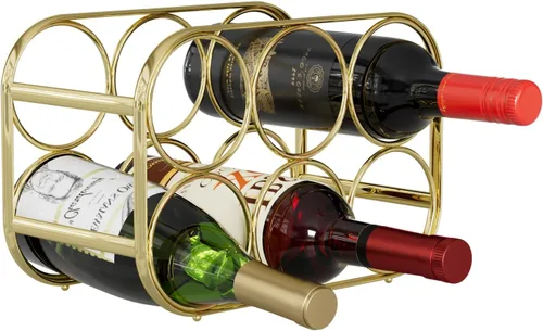 Vista 10 de Buruis Estante de vino para encimera de 6 botellas, soporte de botella de Negro