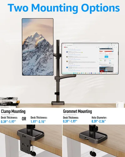 Vista 6 de MOUNTUP Soporte vertical para monitor dual con capacidad para 4.4-17.6 libras, soporte de monitor apilado de hasta 32 pulgadas con brazo de resorte
