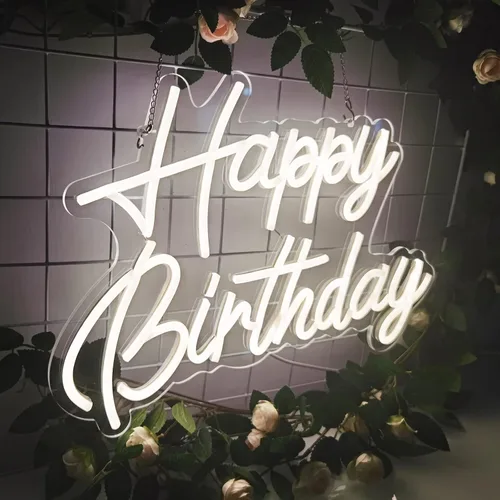 Vista 8 de Happy Birthday Neon Sign Reusable Warm White LED Neon Night Light Birthday Party Decorations USB Operated Decorative for Backdrop Party Bedroom Wall
