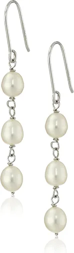 Vista 4 de Conjunto de joyas de plata de ley y perlas cultivadas de agua dulce blanca, collar y pendientes, Perla, Perla