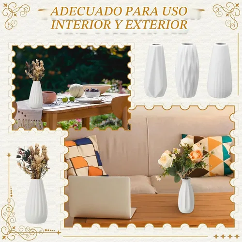 Vista 5 de Yaomiao 16 floreros de cerámica blanca pequeños boho pampas hierba