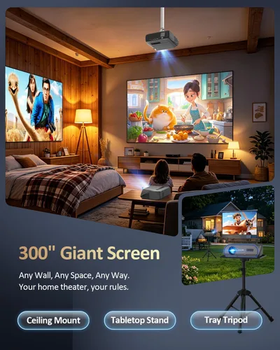 Vista 3 de Proyector de Alta Luminosidad 1800 ANSI Lumens, HDR10+, Soporte 4K, WiFi6 y Bluetooth, Smart Android TV con Aplicaciones, HDMI/USB