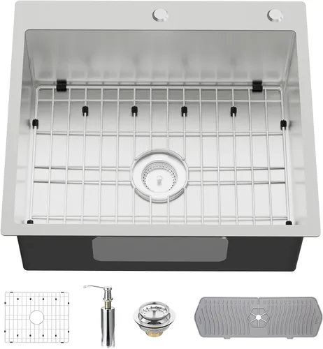 Vista 14 de Fregadero de cocina y bar, fregadero de cocina de acero inoxidable de 15 x 17 pulgadas de empotrar, fregadero de bar moderno de un solo tazón