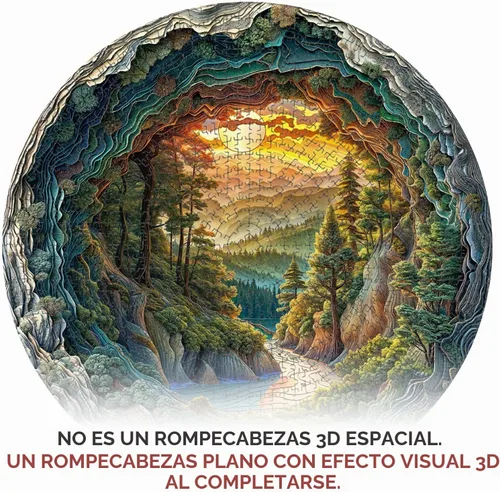 Vista 2 de Rompecabezas de 1000 piezas para adultos, rompecabezas visual 3D de bosque de cuevas para adultos, 26.6 x 26.6 pulgadas, 1000 piezas, rompecabezas