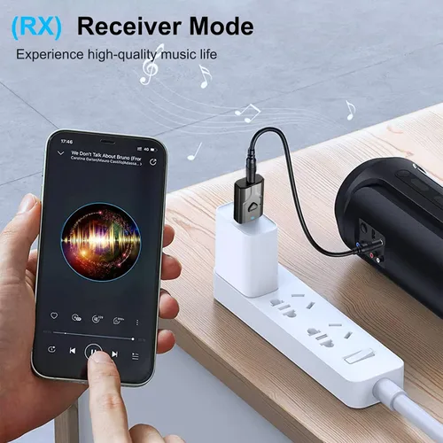 Vista 5 de Receptor de transmisor USB Bluetooth 5.0, adaptador de audio inalámbrico 2 en 1 Adaptador Blutooth auxiliar de 0.138 in, micrófono