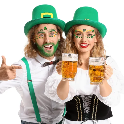 Vista 5 de HOWAF 10 hojas de calcomanías para tatuajes faciales del día de San Patricio, trébol de trébol, calcomanías de maquillaje facial, tatuajes de ojos