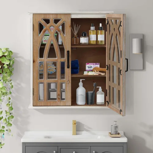 Vista 2 de Armario decorativo de pared totalmente ensamblado con puertas