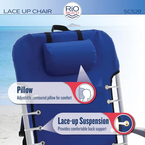 Vista 6 de Rio Brands ASC529 4-Position Backpack Lace-Up Suspension Folding Beach Chair