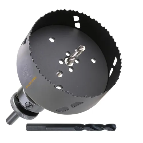 Vista 19 de Sierra perforadora de 4" HSS bimetálica para madera, paneles de yeso, plástico, aluminio, acero suave, hierro, metal, acero inoxidable, sierra