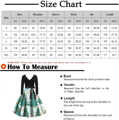 Vista 3 de Women's Christmas Tree Dress Casual Fashion Print Vintage Long Sleeve Dress, S-2XL