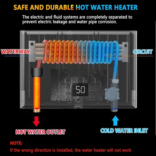 Vista 8 de Calentador de agua eléctrico sin tanque 3000 W 110 V Temperatura constante Calentador de agua caliente instantáneo con control remoto Pantalla Negro