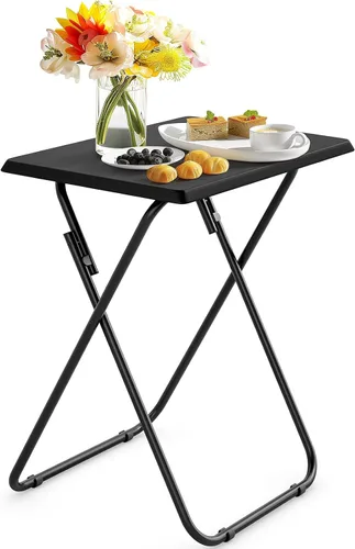 Vista 8 de HUANUO Mesa plegable para TV, mesa estable sin necesidad de montaje, bandeja de TV para comer, mesas plegables para aperitivos para cama y sofá Negro