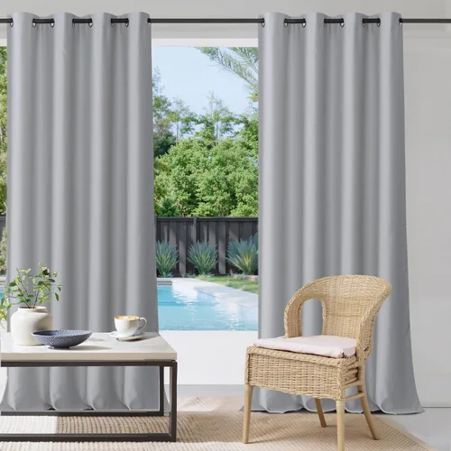 Vista 13 de StangH Cortinas para exteriores beige impermeables, tela gruesa, bloqueo de luz, cortinas opacas para patio con ojales en la parte superior