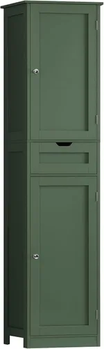 Vista 18 de Iwell Armario de baño de 67 pulgadas de alto, armario de almacenamiento con 2 puertas y 1 cajón, armarios de almacenamiento de baño con estantes