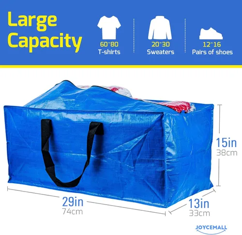 Vista 6 de Juego de 4 bolsas de mudanza extragrandes resistentes, de plástico reutilizable XL, bolsas de almacenamiento con correas de mochila y asas fuertes