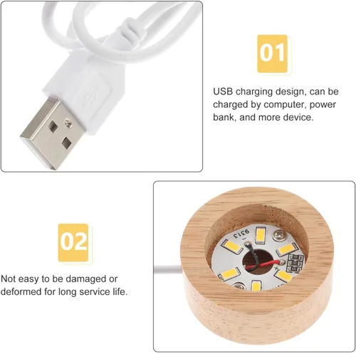 Vista 6 de Angoily Base de pantalla LED de madera de 5 piezas para arte cristalino, arte de vidrio, cristal 3D, luz cálida