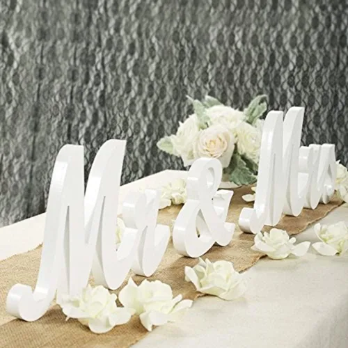 Vista 12 de Letras de madera y pancarta para boda - Just Married & Mr. & Ms. Decoración - Oro champán