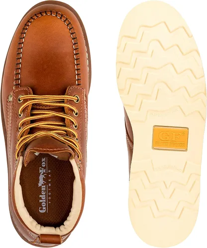 Vista 5 de Golden Fox Botas de trabajo de 6 pulgadas para hombre, con cuña y puntera tipo mocasín, cómodas para la construcción Brun-M6