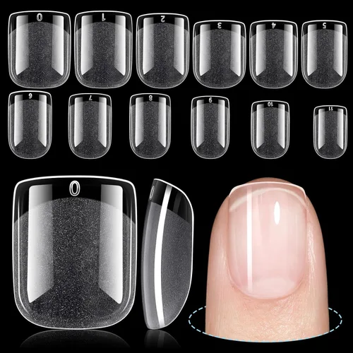 Vista 22 de TOMICCA Puntas de uñas de almendra extra cortas, 240 unidades, 15 tamaños, puntas de uñas de gel transparente preformadas, no necesita lima, uñas