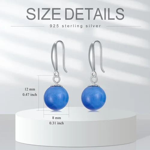 Vista 5 de LILALO Aretes de lapislázuli natural, cristal de fresa, zafiro, aguamarina, sauce de mar morado, perlas para mujer, plata de ley, ganchos colgantes