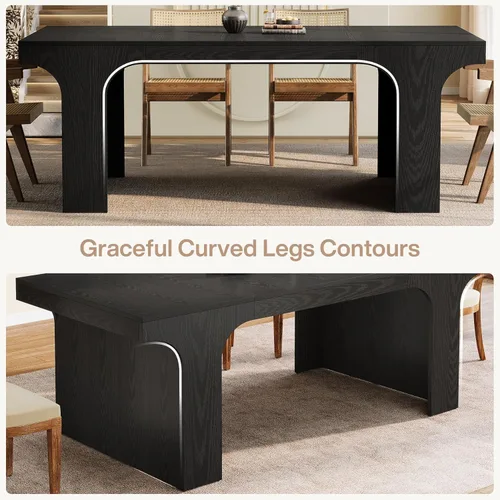 Vista 9 de Tribesigns Mesa de comedor de granja de 71 pulgadas con diseño arqueado para 6-8, color negro Mesa de cocina de madera moderna larga, muebles