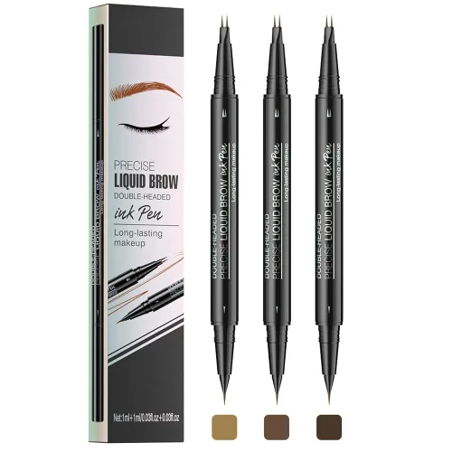 Vista 12 de Pinkiou Lápiz de cejas Microblading - Lápiz de cejas 2 en 1 de doble punta con 4 puntas de tenedor y cepillo de precisión, negro