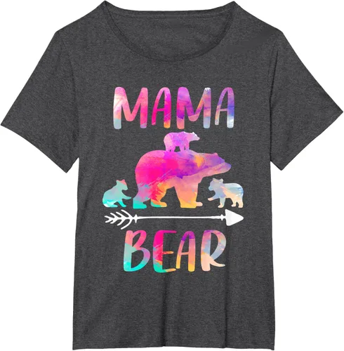 Vista 25 de Bear Matching Family Outfits, Funny Mama Bear Three Cubs T-Shirt Negro