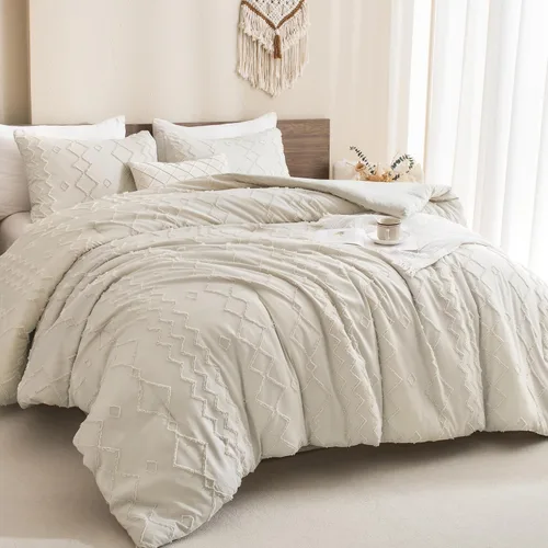 Vista 10 de Andency Edredón individual caqui, ropa de cama geométrica copetuda de 2 01 - Caqui