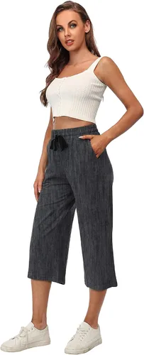 Vista 5 de RESHE Pantalones capri de yoga para mujer, holgados, suaves, con cordón, pantalones de entrenamiento casuales con bolsillos