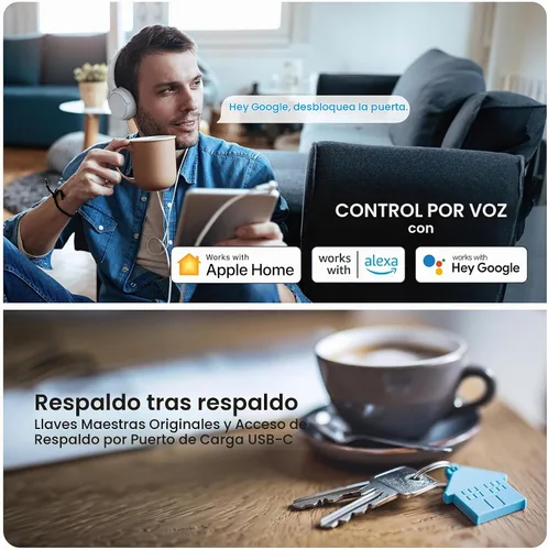 Vista 8 de Lockly Secure Pro Zeno - Cerradura inteligente con llave Apple Home Negro mate