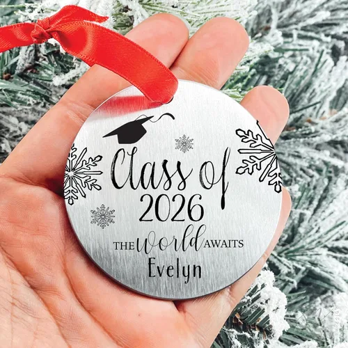 Vista 5 de Adorno de Navidad de clase de 2026 personalizado Felicidades 2026, adorno de regalo para graduado, universidad, graduación, secundaria, graduado