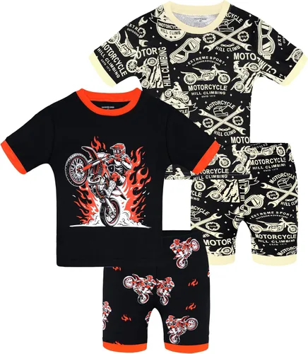 Vista 10 de DAUGHTER QUEEN - Pijama para niños de 4 piezas, conjunto corto 100 % algodón, talla 18 meses-12 años Soft, Breathable, Lightweight, Comfortable