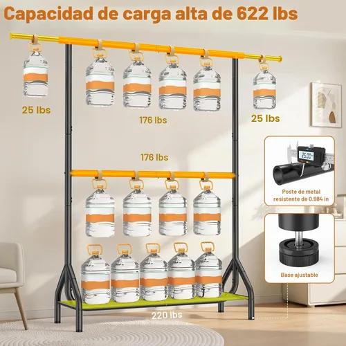 Vista 2 de EAGMAK Perchero de ropa de doble barra con capacidad de carga de 622 LBS, perchero resistente para colgar ropa, perchero de 82.68 pulgadas de alto