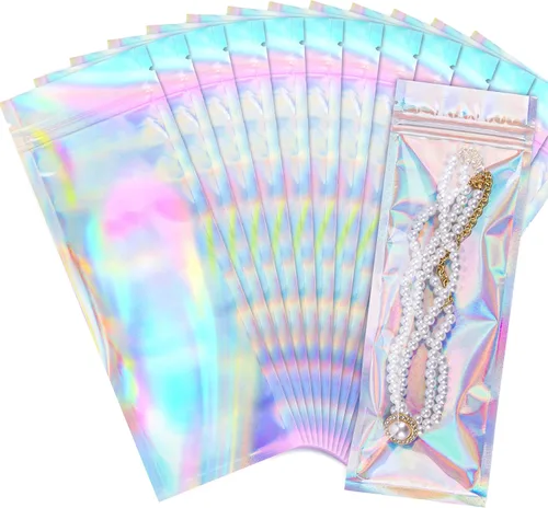 Vista 8 de NPLUX - Bolsas holográficas de Mylar resellables para embalaje y más, bolsas resellables para pequeñas empresas (paquete de 50, 5.5 x 8 pulgadas)