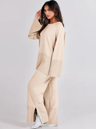 Vista 8 de ANRABESS Conjunto de 2 piezas para mujer, sudadera de punto de gran tamaño y pantalones de pierna ancha con cordón