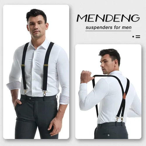 Vista 6 de MENDENG Tirantes para hombre ganchos giratorios de alta resistencia soporte ajustable retro con espalda en X