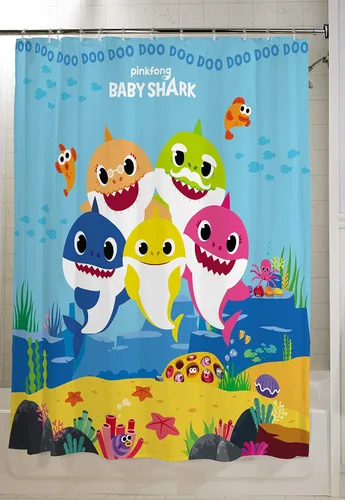 Vista 4 de Franco Cortina de ducha de tela decorativa para baño, 72 x 72 pulgadas, Baby Shark Tiburón bebé