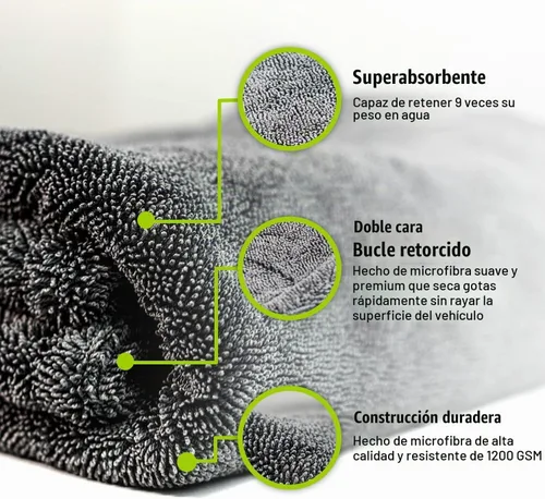 Vista 4 de ExoForma Toalla de secado para auto Mega - Soporta hasta 9 libras, sin rayas, arañazos o manchas de agua 1200 GSM microfibra tejido de doble