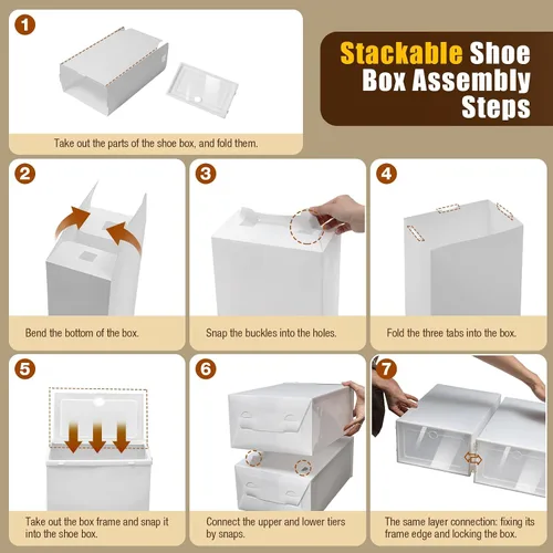 Vista 6 de Paquete de 24 cajas de almacenamiento de zapatos, de plástico transparente, plegable, apilable, organizador de zapatos, contenedores para armario