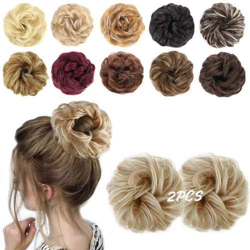 Vista 11 de MORICA Moño desordenado, extensiones de moño sintético para mujeres (rubio beige ceniza)