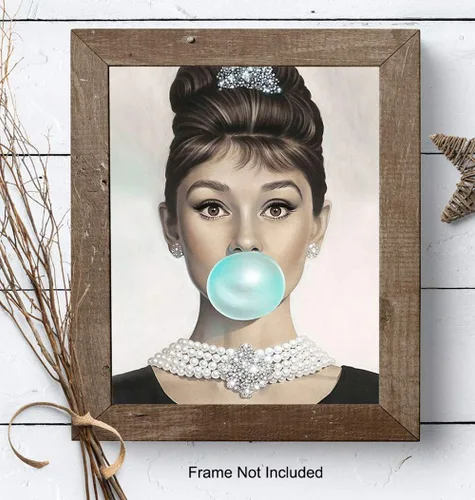 Vista 8 de Audrey Hepburn - Arte de pared de Audrey Hepburn azul, Holly Golightly, arte de pared glamoroso, póster de película vintage, regalo para mujeres