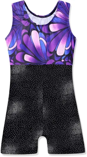 Vista 2 de HOZIY Leotardos de gimnasia para niñas y niños, cinta de copo de nieve, azul, morado, rosa intenso brillante, Rosa encendido