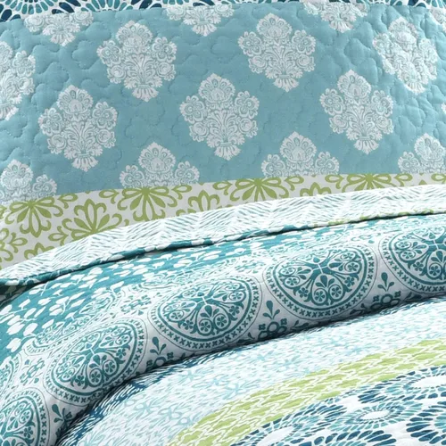 Vista 3 de Lush Decor - Juego de ropa de cama de 3 piezas, colorido diseño bohemio a rayas, reversible