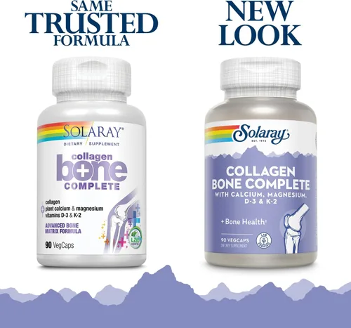 Vista 2 de Solaray Collagen Bone Complete - Cápsulas de colágeno marino con calcio, magnesio y vitamina D3 para mujeres y hombres, fuerza ósea y apoyo a