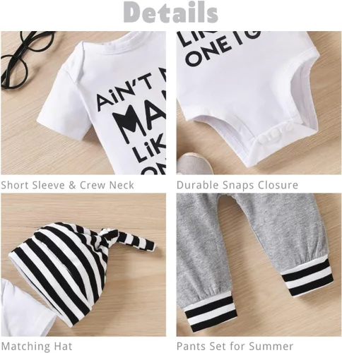 Vista 3 de Aalizzwell Ropa de verano para bebés y niños, traje de manga corta