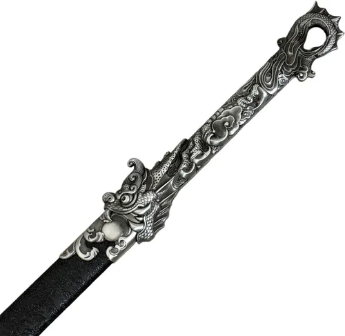 Vista 3 de Espada forjada hecha a mano Samurai Espada Apoyos Katana no afilada Espiga Completa Acero Inoxidable Dragón Rojo/Negro