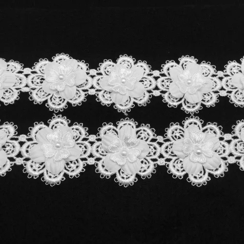 Vista 3 de FQTANJU Cinta de borde de encaje de flores de 3 yardas para apliques de boda DIY costura manualidades