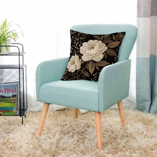 Vista 3 de AOYEGO Funda de almohada con diseño de peonías y rosas, hojas de flores doradas y blancas, follaje, bayas, estilo oriental, lujosa, 18 x 18